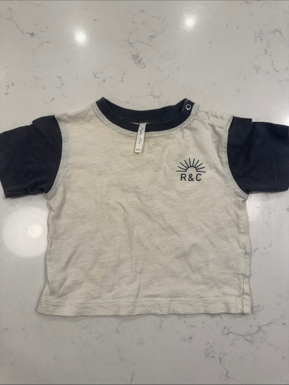 Rylee + Cru Cream Tee with Navy Sleeves